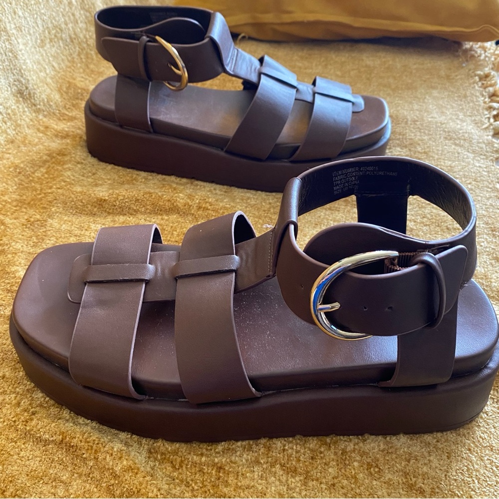 Grunge 90’s Torrid Brown Flatform Gladiator Fisherman Sandals, Size 10 X Wide - Picture 11 of 12